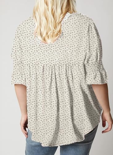 Eytino Womens Plus Size Floral Print Blouses V Neck Ruffle Flowy Short Sleeve Shirts Babydoll Casual Tunic Tops(1X-5X)2
