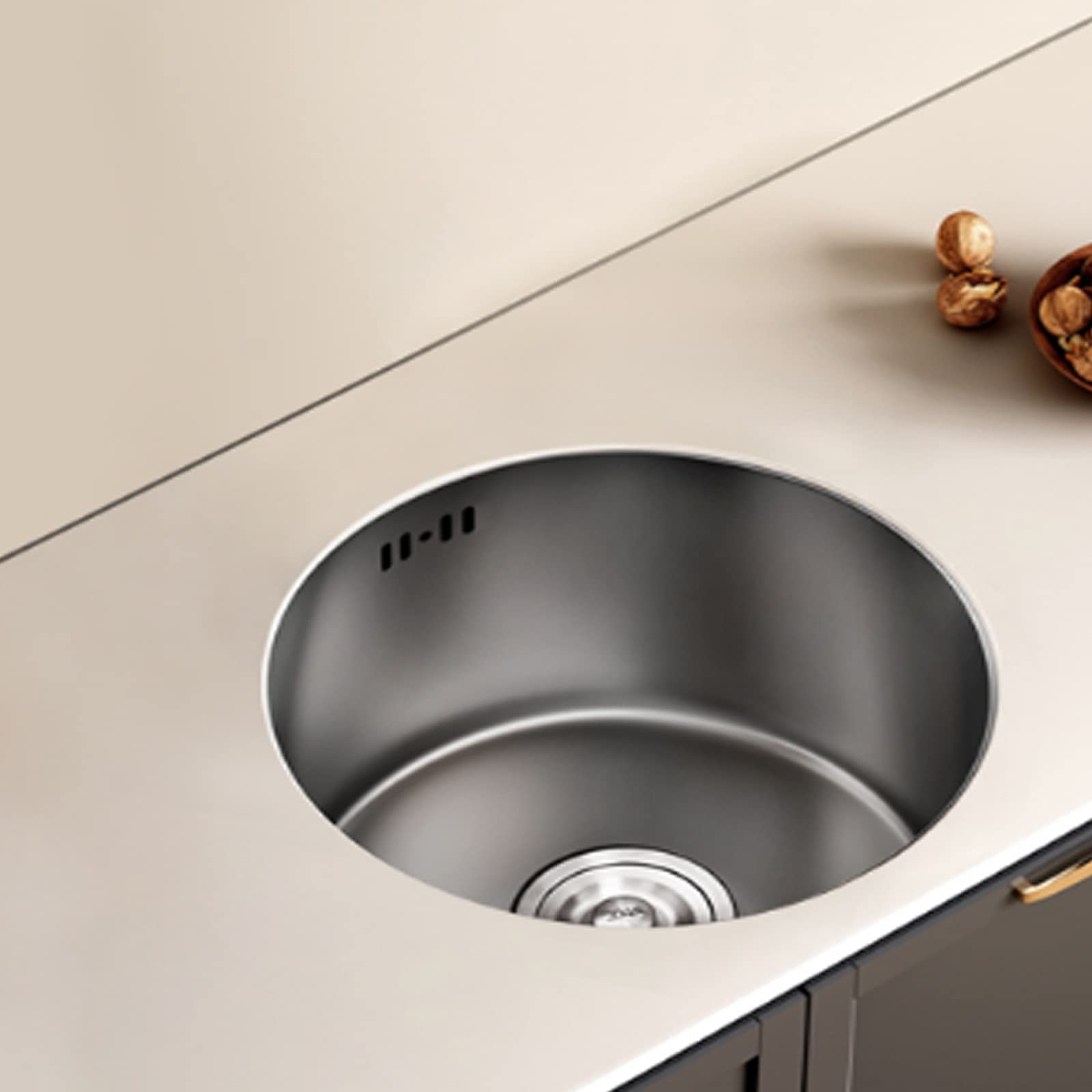 Mini Lavello Tondo In Acciaio Inox Da 30 Cm - Per Cucine Piccole, Bar, Camper, Con Scarico