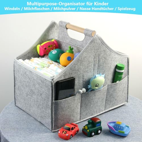 AEESRRU Baby Windel Caddy Organizer Korb tragbar Storage Bin groß Kindergarten Tasche mit Wechselbaren Fächer für für Wickelkommode, Beißring, Windel, Best Baby Geschenk Korb (Hellgrau 2)