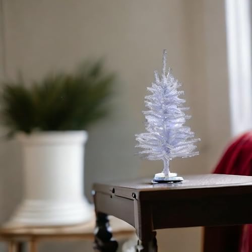 Miniatura 2 de Kurt S. Adler Árbol de Navidad miniatura de oropel plateado de 18 pulgadas con 140 puntas y base nuevo mini