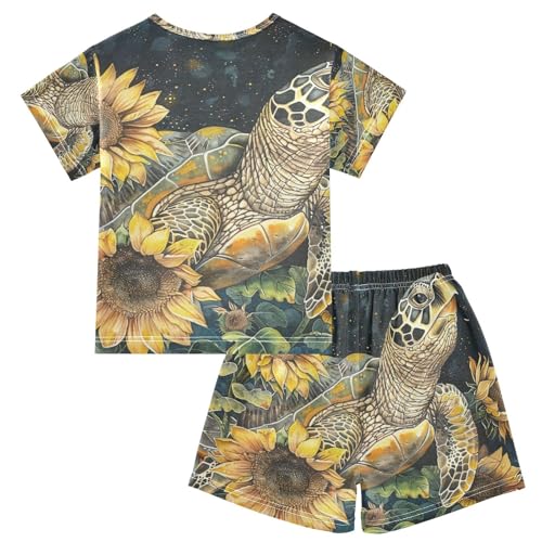 ALAZA Turtle and Sunflowers Pajama Set Short Sleeve Sleepwear Soft Lounge Nightwear2