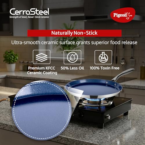 Image of Pigeon Cerrasteel 28cm Ceramic Tawa| Non-Stick| Ceramic Coated| Blue