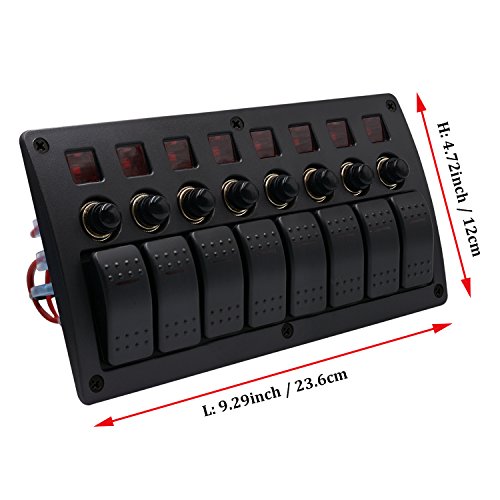 WUPP Boat Rocker Switch Panel Waterproof 8 Gang 3PIN & Circuit Breaker Overload Protection LED Switch Panel DC12/24V ON-Off Aluminium Switches for Marine RV Car Truck Trailer, Christmas Gift Idea - Thumbnail 7