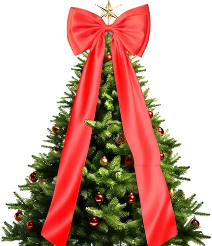 Christmas Tree Topper Bow Large Christmas Bow for Tree Topper 47.5 Inch Red Big Bows for Christmas Tree Topper Indoor Home Room Holiday Party Giant Bows Xmas Trees Decoration