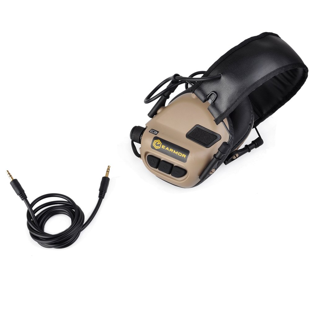 Auriculares electrónicos de protección auditiva con entrada AUX serie M31 que suprime el ruido de disparo dañino amplificando sonidos de bajo nivel (bronceado)