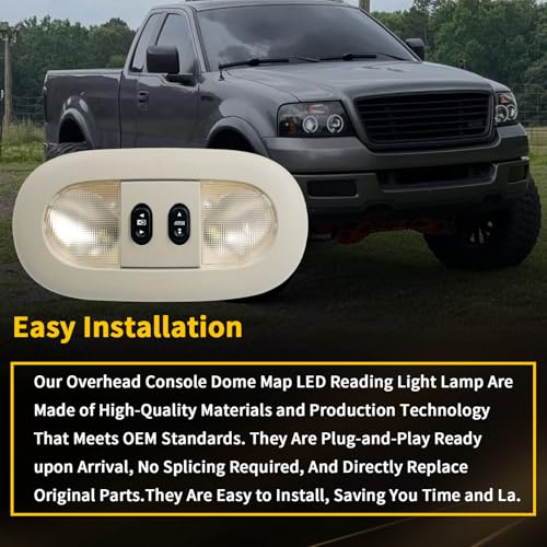 Image of Overhead Console Light Assembly Compatible with 2004-2008 Ford F-150, 2006-2008 Lincoln Mark LT, LED Interior Roof Map Reading Lamp, Replace # 7L3Z-18519A70-BA, 7L3Z-18519A70-BC (Beige)