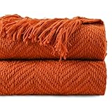 BATTILO HOME Burnt Orange Throw Blanket for Couch, Knit Fall Decor Blanket Versatile for Chair, Decorative Halloween Blanket with Tassels for Twin Bed, 60' x 80'