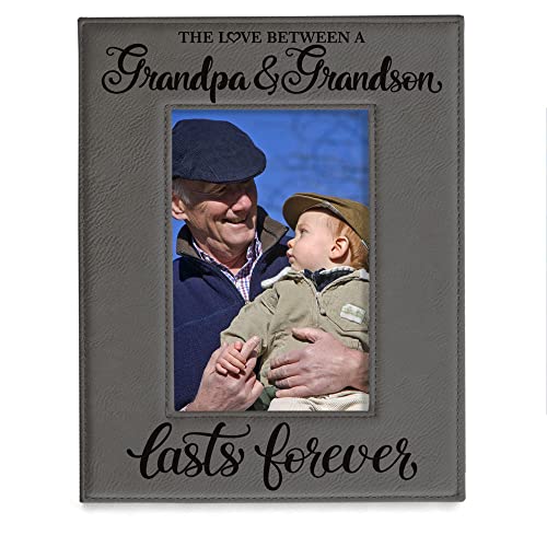 Bilderrahmen mit Gravur "The Love between a Grandpa & Grandson Lasts Forever", Leder, Grau Cover