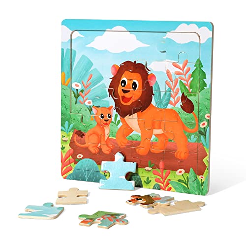 GRINNNIE Puzzle de 12 Piezas de Madera para Niños de 3 a 7 Años, Rompecabezas Montessori con Animales del Bosque, Juego Educativo para Viaje miniatura 4