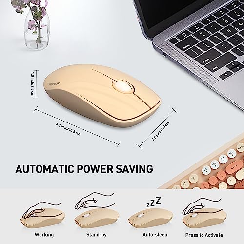 Image of Brown Wireless Keyboard and Mouse Combo, Retro Typewriter Style Round Key Keyboard, 2.4Ghz Wireless Full Size Aesthetic Keyboard with Number Pad for Long Nails PC Laptop Desktop