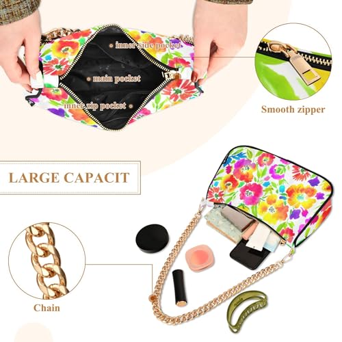 Zipper Hobo Totes Purse Bags Vibrant Watercolor Flowers Pink Medium Handbag Tote Women One Shoulder Purses with Chain Strap4