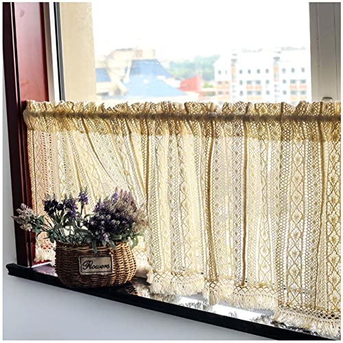 TAEOVXD Cortinas rústicas con borlas para el Campo, de algodón y Lino, para cafetería, Cocina, Cortinas Cortas para Sala de Estar, Dormitorio y lavadero