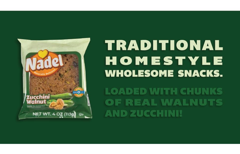 Image of Nadel - Naturally Delicious Sweet Breads Variety Pack (Banana Walnut, Cappuccino Chocolate Chip, Carrot Walnut, Zucchini Walnut). (4 Pack, 1 Bread Per Flavor)