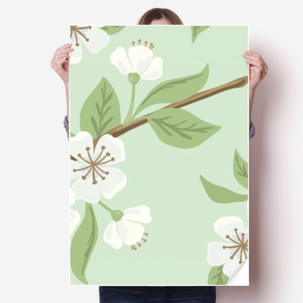 Autocollant de mur dessin flore blanc et multicolore grand poster vinyle