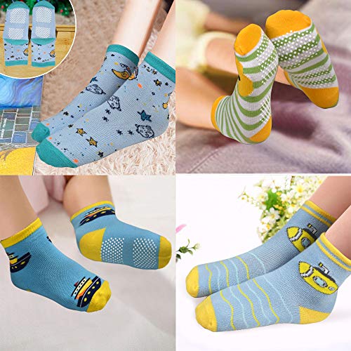 Image of Tphon 12 Pairs Toddler Non Skid Socks with Grips Anti Slip Bottom, Cotton Non Slip Ankle Crew Socks for Boys, Girls, Kids(1-7Years)