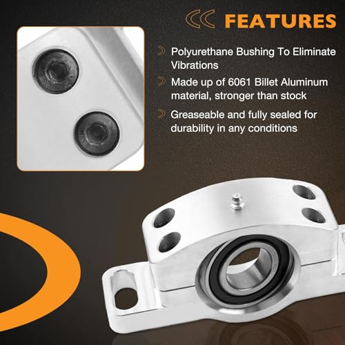 Image of Driveshaft Carrier Bearing Kit Compatible with Polaris RZR S /S4 /XP /900 /1000 Heavy Duty Carrier Bearing, Replace 3514900, 3515075, 3514806 Silver