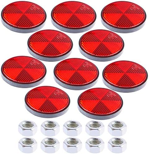 Ujuuu 10Pcs Bike Reflectors Rear Reflector Round Reflectors with Bolts Nuts Screw on Rear Reflective, Red Bicycle Reflectors Marker for Gate Posts for Caravan/Truck/Motorcycle Fence Gate Posts