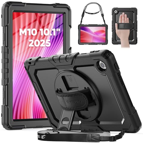 Timecity Lenovo Tab M10 ケース 10.1インチ 2025年発売 耐衝撃 1メートルテスト 頑丈 防塵 安心感 超便利 使いやすい 保護フィルム スタンド 紐付き ペンホルダー PC製 シリコン製 ぴったり 多機能 使い勝手良い 2025 Lenovo Tab M10 カバー (ブラック)