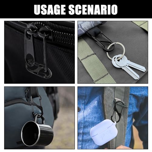 Image of PROBEROS 10Pcs Dual Hook S Carabiner Clips, Quick Release | Multipurpose Backpack Camping Hooks, Quick Release, Durable Mini Organizers for Travel, Hiking, Home, Black, Pack of 10