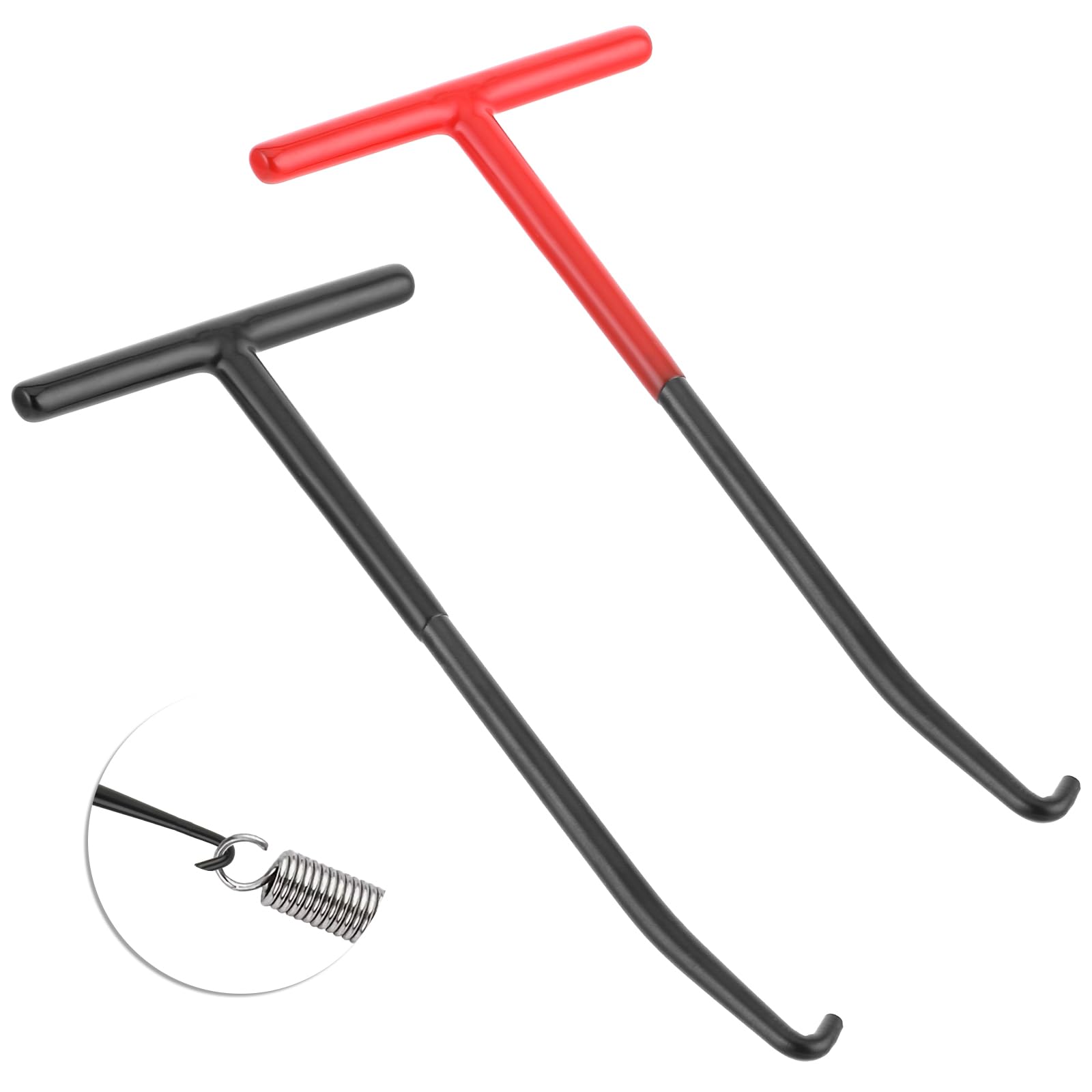 2 PCS Spring Removal Tool, T Handle Exhaust Spring Puller Tool Red, Black Motorcycle Exhaust Spring Hook 6.7 In/17 cm Spring Puller Removal Tool for Motorcycle Snowmobile Dirt Bike