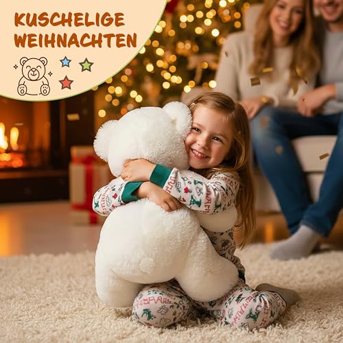 monzana Teddybär L 50 cm Weiß, weiches Kuscheltier aus Plüsch – Ansicht 8