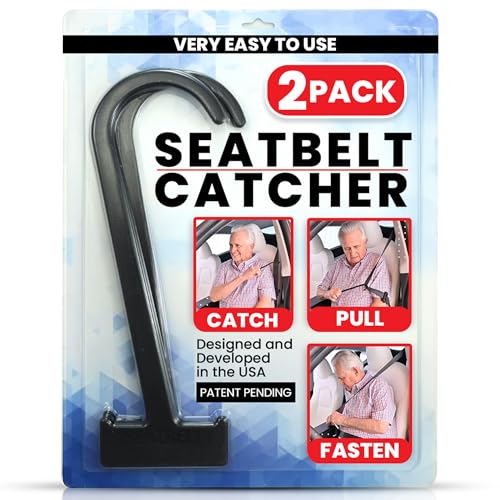 Seatbelt Catcher Seat Belt Aid Grabber – for Elderly & Disabled, Seatbelt Reacher Tool for Seniors with Back, Shoulder, or Elbow Injury, Easy Reach Mobility & Daily Living Aid, 2 Pack, Black