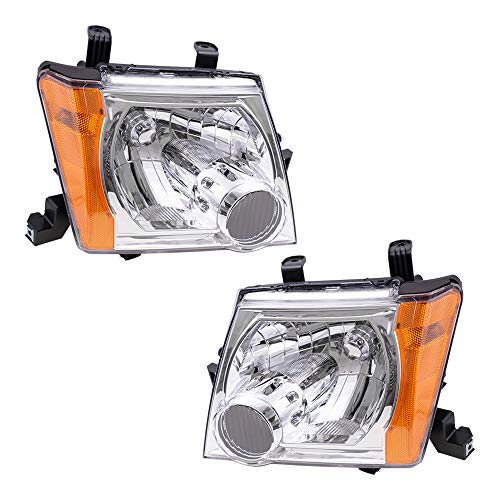 Brock Replacement for Pair Set Halogen Combination Headlamps Headlights w/Chrome Bezels Compatible with 05-15 Xterra 26060EA025 26010EA025