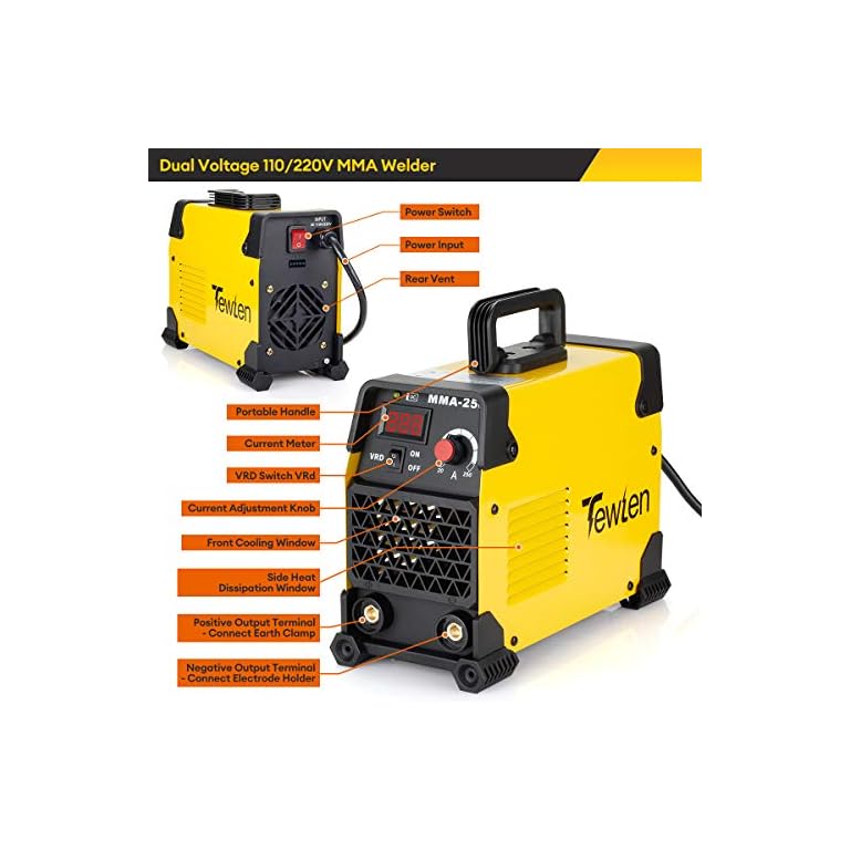 250A 110/220V ARC Welding Machine Kit, TEWLEN Stick Welder VRD Hot Start Inverter Welder Dual