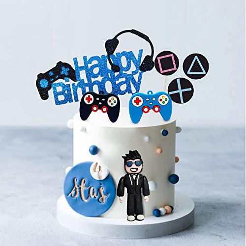 Drwate GCMGF100016 Video Game Cake Toppers Gamer Cake Decoration Game Controller Blue Black Ball Cake Toppers For Game Theme Party Man Boy Birthday Party Supplies thumb #3