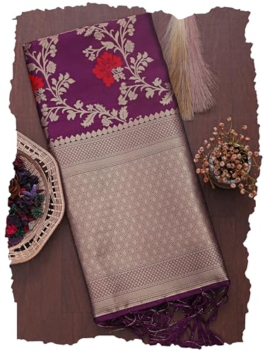 Image of DEVANGI Women's Woven Jacquard Banarasi Silk Printed Dupatta /Chunni with Meena Work, Width 1 Meter, Length 2.5 Meter
