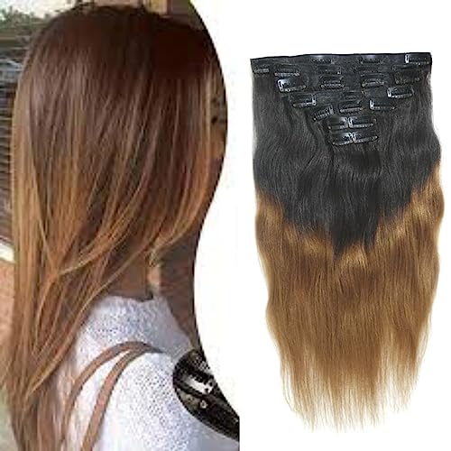 Image of Real 100% Natural Human Remy Wavy 7pcs Clipin Hair Extension Volume Enhancer | Long Length Thickening Soft Lightweight Durable Reusable | Instant Styling Party Daily Wear Damage Free Seamless Blend For Women Girls | Ombre (10inch Hair Length)
