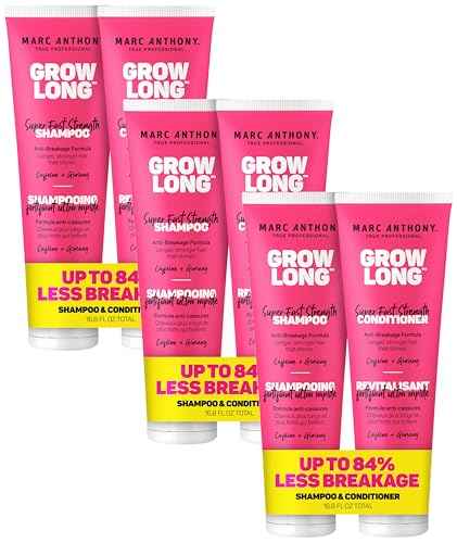 Image of Marc Anthony Shampoo and Conditioner Gift Set, Grow Long Biotin - Anti-Frizz Deep Conditioner For Split Ends & Breakage - Vitamin E, Caffeine & Ginseng for Curly, Dry & Damaged Hair (Pack of 6)