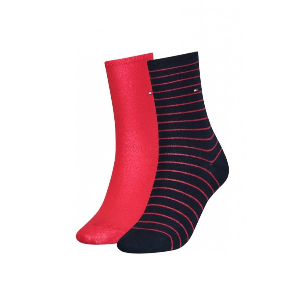 Tommy Hilfiger 2-Pack Small Stripe Women's Socks, Red/Navy 2.5-5 Multicoloured