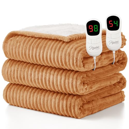 Image of Homemate Electric Heated Blanket King Size - 100 inchx90 inch Heating Blanket King Size Dual Control 1 /2 /4 /6 /8 Hours Auto-Off 10 Heat Level Over-Heat Protection Soft Flannel Sherpa ETL Certification