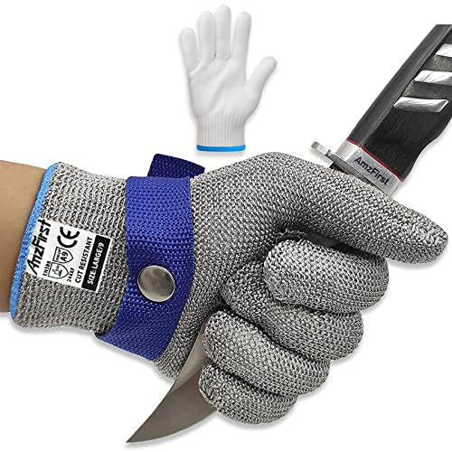 2 Stück Schnittschutzhandschuhe küche, Leistungsfähiger Level 9 Schutz, Edelstahl Draht Metall Mesh Arbeitshandschuhe, Kettenhandschuh , für Mandolinenschneiden, Plus Ininnenhandschuhe, größe 10/XL