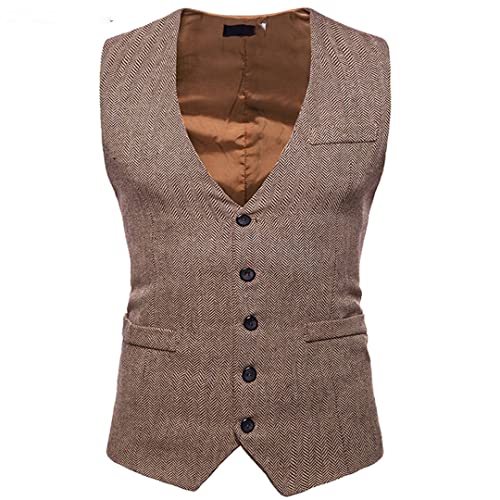 Mens Herringbone Tweed Vest Formal Business Casual Slim Fit Vest for Men Retro British Style2