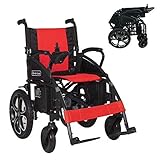 2021 Model Fold & Travel Lightweight Electric Wheelchair Motor Motorized Wheelchairs Power Wheel Chair Aviation Travel Safe Heavy Duty (Red - Black)
