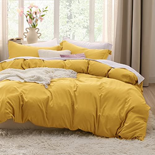 Image of Bedsure Mustard Yellow Duvet Cover Twin /Twin XL Size - 2 Pieces Prewashed Cotton-Like Extra Soft Bedding Set, Includes 1 Twin Duvet Cover 68x90 Inches with Zipper Closure & 1 Pillow Sham, No Comforter