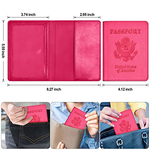 Image of Passport and Vaccine Card Holder Combo, with Slot, Wallet, Cover, Case, for Women Men(AD-Rose Red)