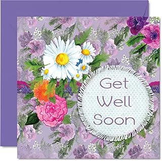 Get Well Soon Cards for Women Her - Get Well Soon Daisy Flowers - Get Well Cards for Men Him, Speedy Recovery Card, 145mm x 145mm Get Well Greeting Cards for Friend Brother Sister Work Colleague