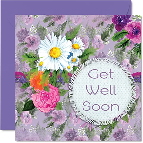 Get Well Soon Cards for Women Her - Get Well Soon Daisy Flowers - Get Well Cards for Men Him, Speedy Recovery Card, 5.7 x 5.7 Inch Get Well Greeting Cards for Friend Brother Sister Coworker