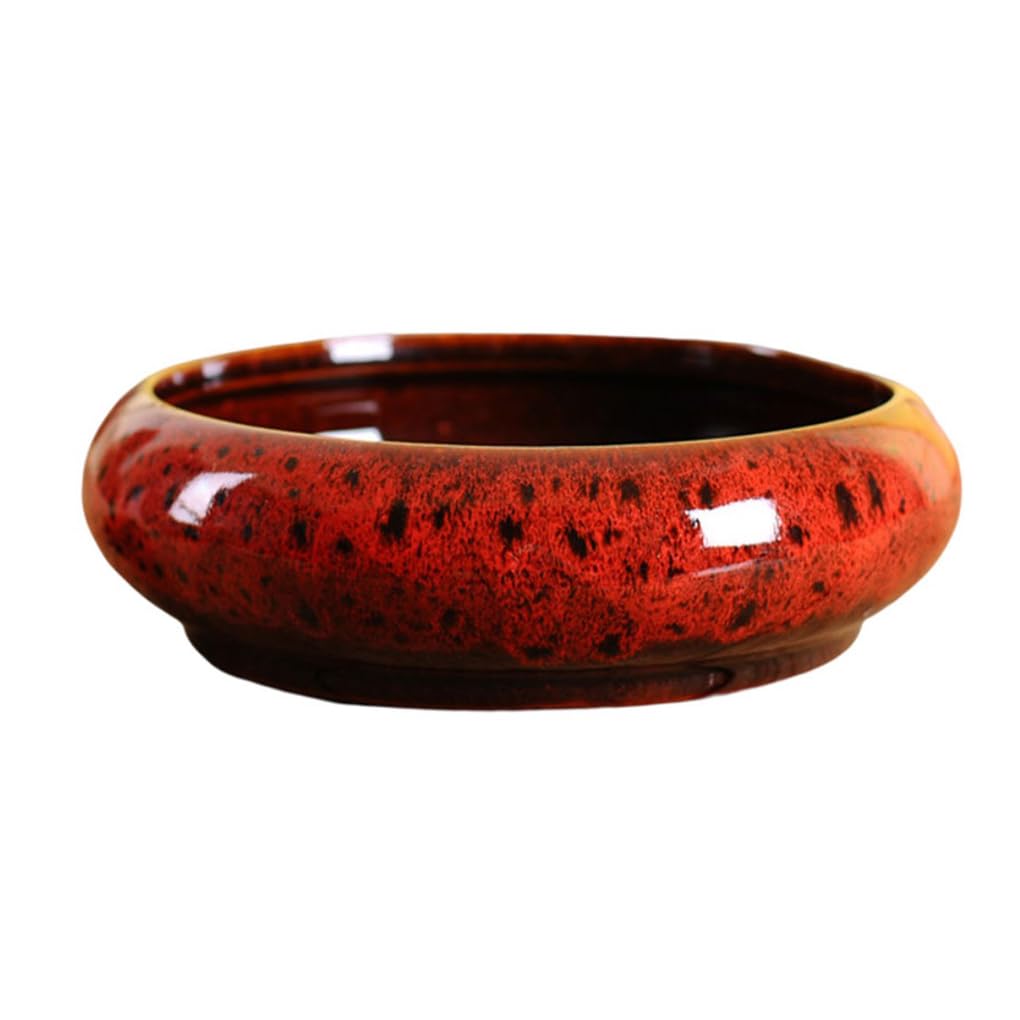 AMSLSIU Flower Pot Ceramic Hydroponic Planter Containers Glazed Round Large Diameter for Home Garden Centerpiece, Red