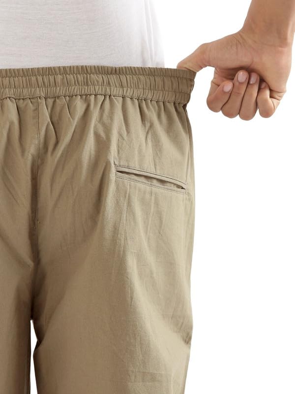Image of SAADAA Men's 100% Cotton Pants | Mid-Rise Straight Fit Casual Trousers with Elastic Waistband and 3 Pockets | Everyday Wear