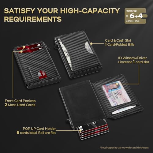 Slim Card Wallet for Men with ID Window – Minimalist RFID Wallet, Pop-Up Function, Ultra Thin Design, Metal Business Card Case Holds 8+ Cards, Gifts for Men, Men's Accessories2