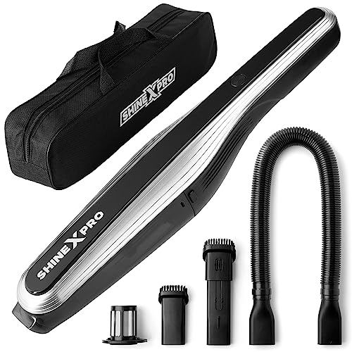 ShineXPro Cordless Car Vacuum Cleaner – 1 Year Warranty & with Multiple Car Cleaning Accessories – High Suction Power of 7000Pa, DualGear Motor with 3 Inbuilt Li-Ion Batteries for Long Runtime, HEPA