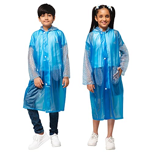 Image of THE CLOWNFISH Boys Polyester Shower Saver Series Unisex Kids Waterproof Single Layer Pvc Standard Length Longcoat /Raincoat With Adjustable Hood.