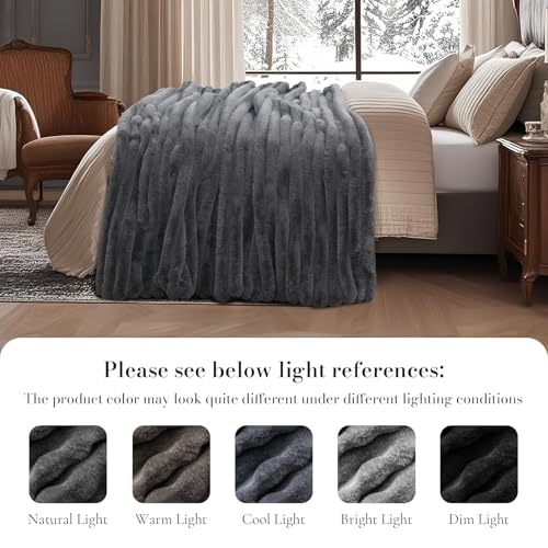 Amélie Home Soft Faux Fur Throw Blanket, Cationic Wolf Gray, 55"x70" - image 7
