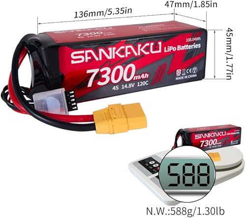 Miniatura 4 de SANKAKU 120C 7300mAh RC Lipo Batería 4S 14.8V Soft Pack con XT90 Conector para RC Coche Camión Tanque Vehículos Buggy Racing Hobby