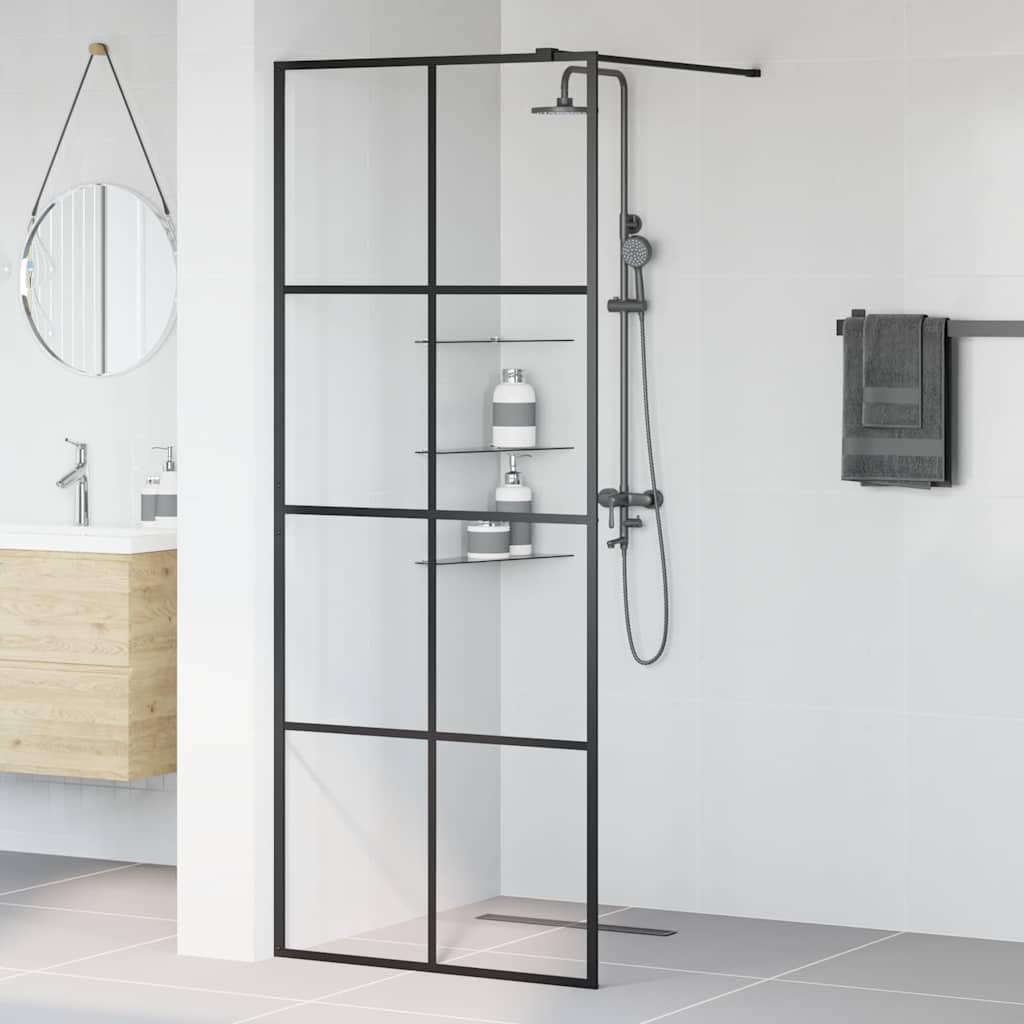 Pared de ducha 80x195 cm Vidrio ESG Transparente Negro Marco Aluminio
