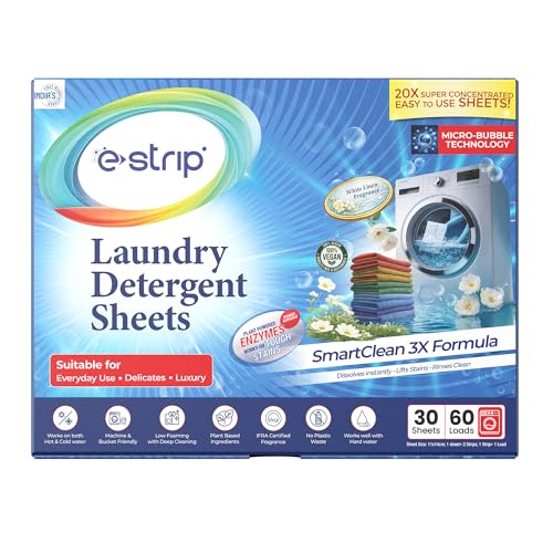 Image of eStrip SmartClean 3X Laundry Detergent Sheets - 90 Sheets, Ultra-Concentrated Eco-Friendly,Dissolves Instantly, Liquid & Pod Alternative, Works for Front & Top Load & Hand Wash, Tough Stain Removal